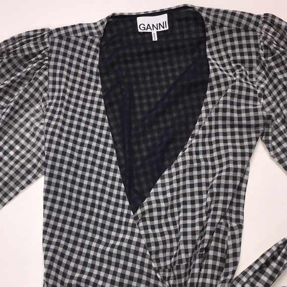 GANNI Ruffle-trimmed gingham mini wrap dress 34 - Picture 11 of 13